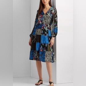 Ralph Lauren Patchwork Long-Sleeve Georgette Dress (Preloved) MSRP $175